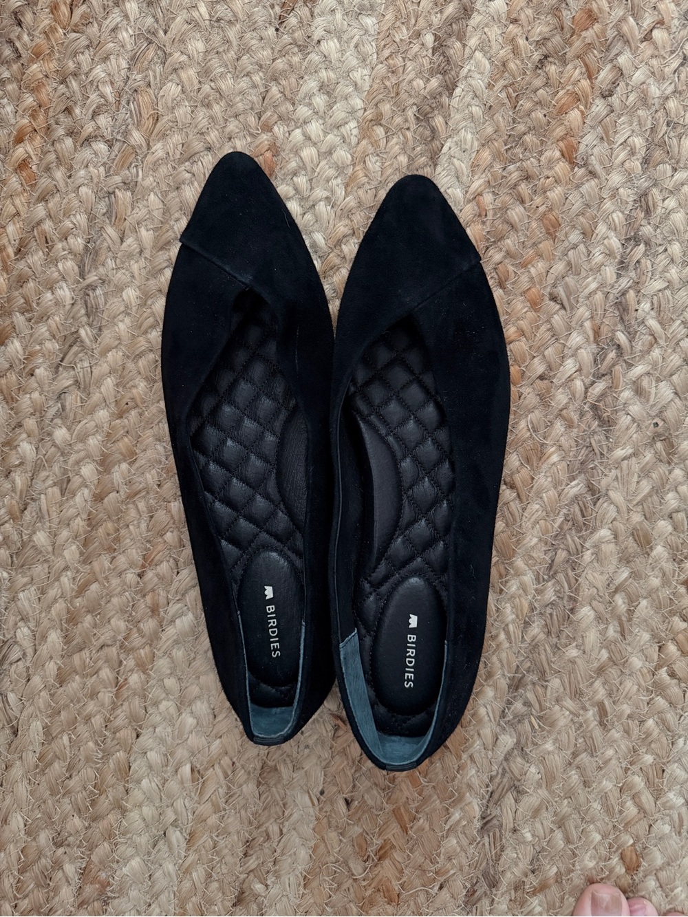 Birdies Black Pointed Toe Quilted Insole Flats